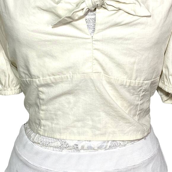 Vero Moda Sweat Heart Tie Knot Blouse Birch Women Large Organic Cotton NWT - Picture 6 of 10
